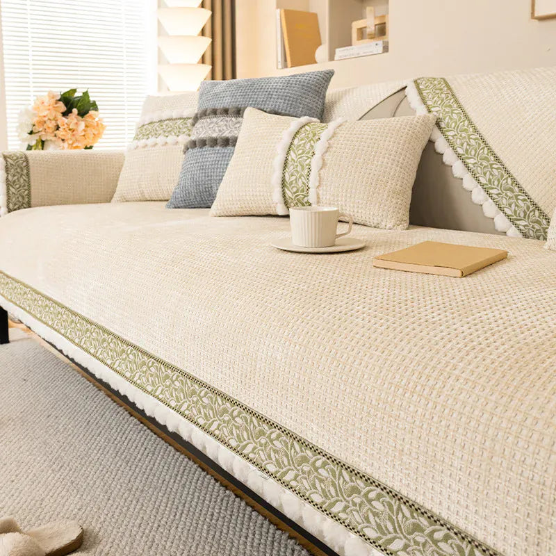 Protège Canapé en Chenille Douce Crème