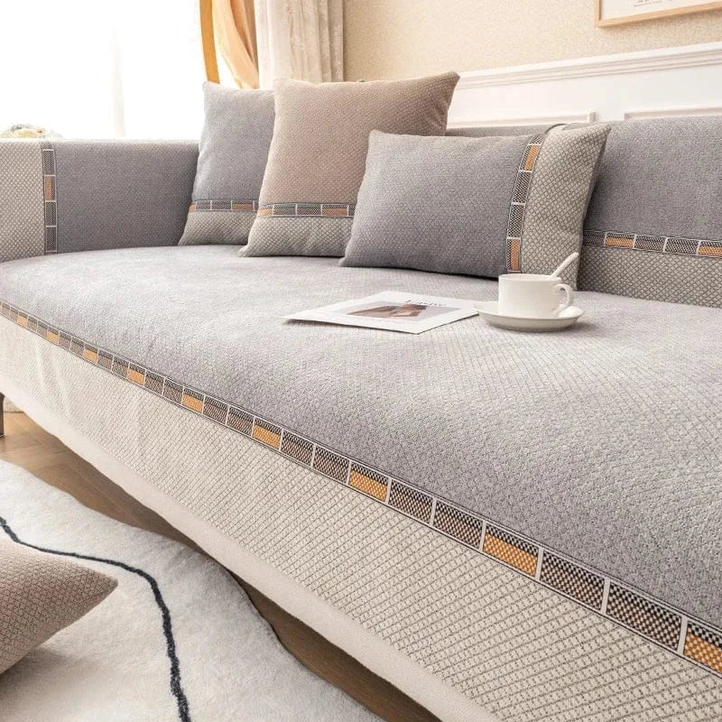 Protège Canapé en Chenille Douce Gris