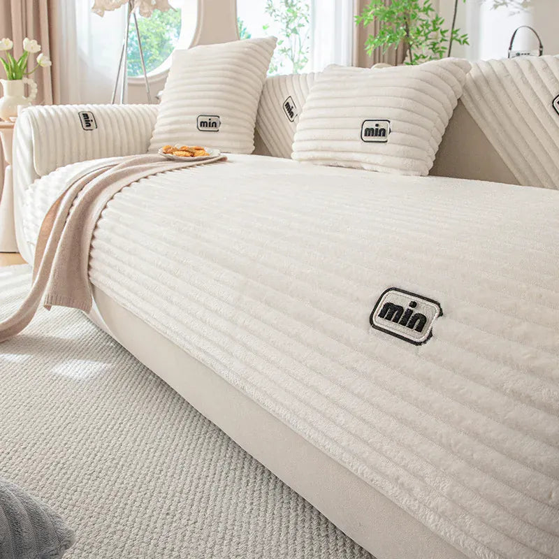 Protège Canapé en Peluche Beige Clair