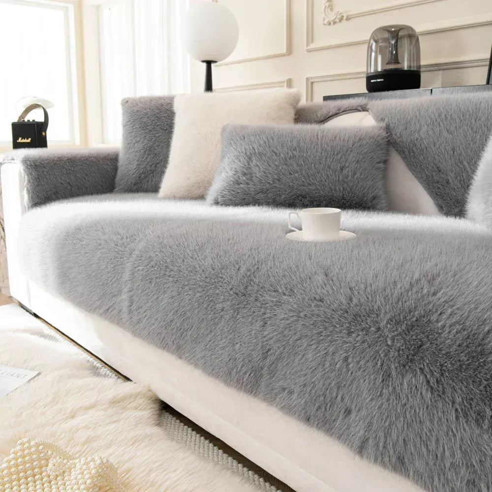 Protège Canapé en Velours de Lapin Gris