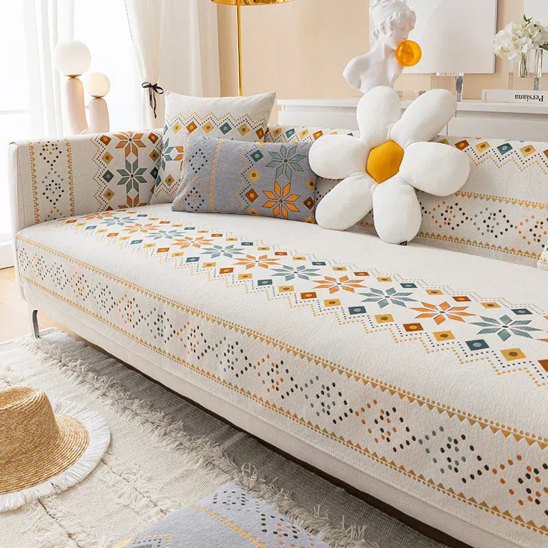 Protège Canapé Style Bohème à Motif Beige