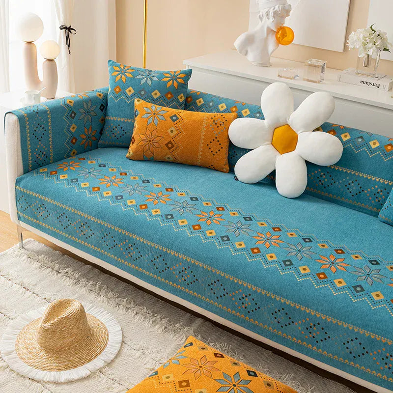 Protège Canapé Style Bohème à Motif Emeraude